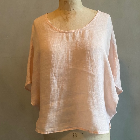 Sigrid Olsen Pale Pink Linen Batwing Sleeve Top, Size Large - Picture 1 of 9